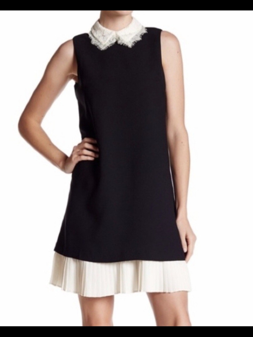 Nanette Lepore Black Mini Dress with Cream Lace Collar and Hem